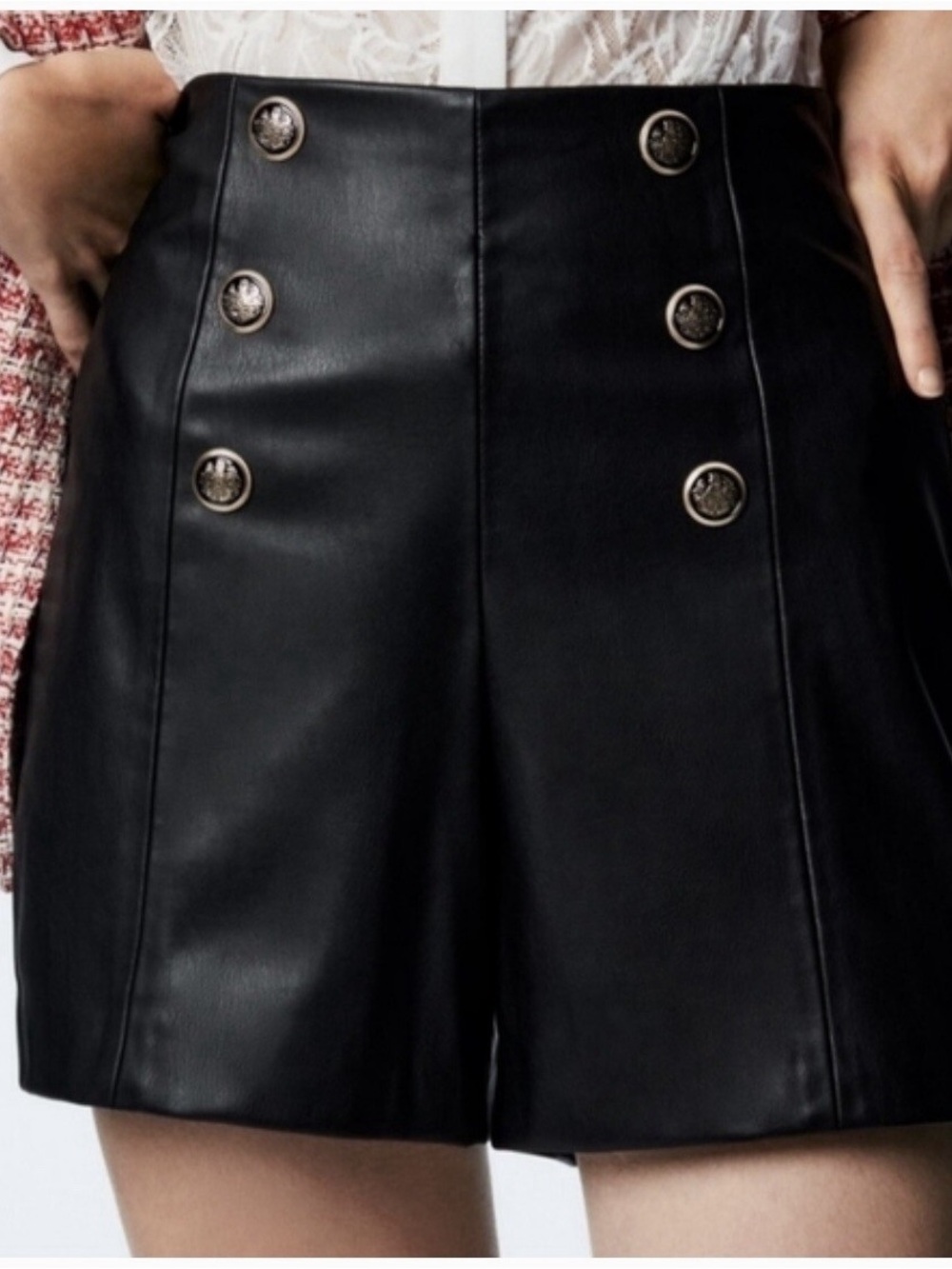 Zara High Waisted Faux Leather Sailor Shorts